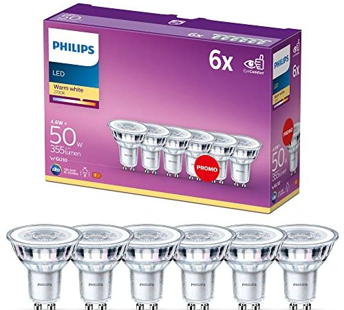 Philips Faretto LED, 6 pz, equivalente a 50W, attacco GU10, Luce Bianca Calda, non dimmerabile