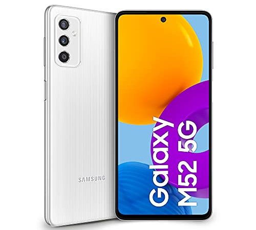 Samsung Galaxy M52 5G Telefono Cellulare SIM Free Smartphone Batteria 5.000 mAh Android 11 Schermo FHD+ Super AMOLED Plus da 6.7” RAM 6GB Memoria interna 128 GB Bianco [Versione italiana]