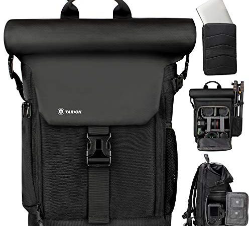 TARION X seires Zaino Fotografico Professionale Zaino Fotocamera Grande per Computer Portatile 15 Pollici Tripode Fotocamera Zaino Fotografia Laptop Borsa Fotografica Reflex, Nero , L, Classico