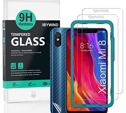 Vetro Temperato Protettivo della Ibywind per Xiaomi Mi 8 [Confezione da 2] con Skin in Stile"Fibra di carbonio" per il Retro, Include kit di Installazione Facilitata