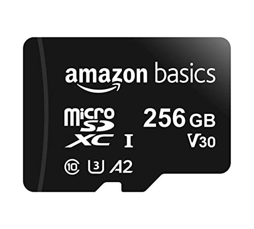 Amazon Basics Microsdxc, 256 Gb, Con Adattatore Sd, A2, U3, Velocità Di Lettura Fino A 100 Mb/S, Nero