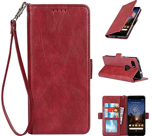 Copmob Cover Google Pixel 3A,Flip Portafoglio Custodia in Pelle,[3 Slot][Blocco RFID][Chiusura Magnetica],Custodia Cover a Libro Caso per Google Pixel 3A - Rosso