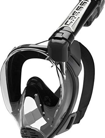 Cressi Duke, Maschera Integrale Grande Visione Snorkeling con Tubo Dry Unisex Adulto, Nero (Black/Black), S/M