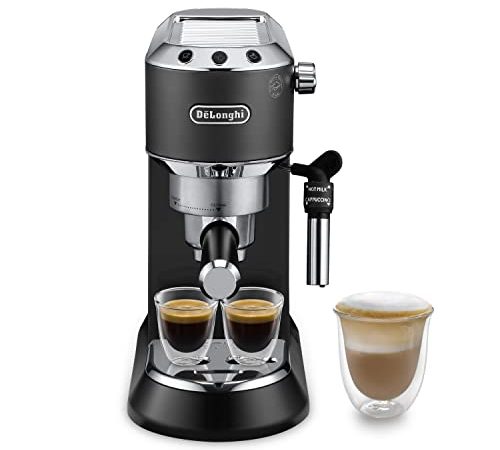 De'Longhi Dedica EC685.BK Macchina da Caffè Espresso Manuale e Cappuccino, Caffè in Polvere o in Cialde E.S.E., Spegnimento Automatico, Serbatoio Estraibile, 1350 W, Nero