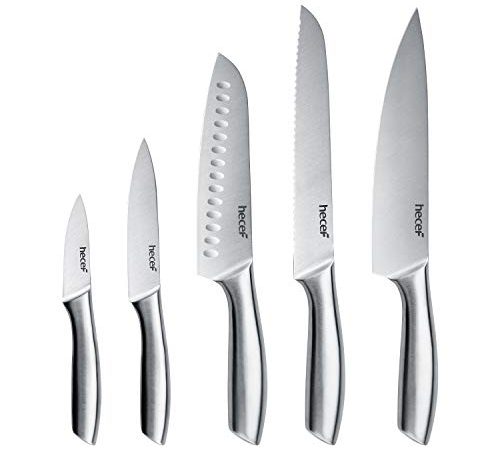 hecef Coltelli da Cucina a Manico Vuoto Set di 5 Pezzi, Coltello in Acciaio Inossidabile Lucidato Avanzato, Set di Coltelli da Cuoco Professionale, Coltello da Cucina con Lama Affilata