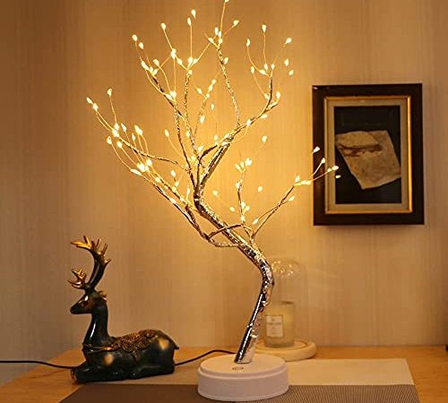 ITICdecor Fuochi D'artificio Albero Bonsai Lampada Batteria USB Luce Notturna 108LED Festa Della Mamma Regali Adatto Camera Letto Decorazioni Natalizie Bianco Caldo