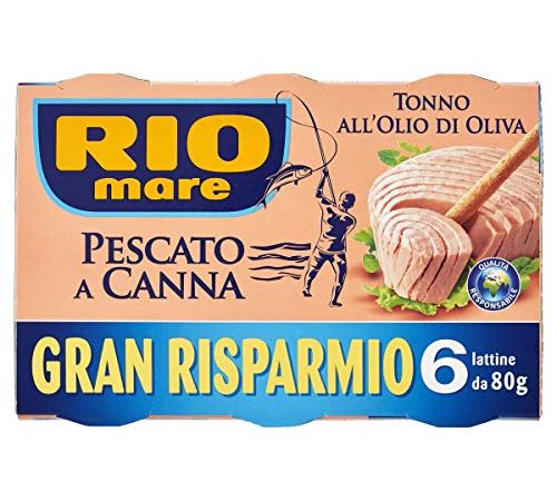 Rio Mare - Tonno all'Olio di Oliva Pescato a Canna, 6 Lattine da 80 g