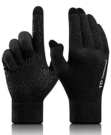 TRENDOUX Guanti Invernali Uomo Termici Donna,Mtb Ciclismo Bici Riscaldanti Lavoro Sci Bici Pile Palestra Alpinismo Sportivi Snow Sottili Scooter Guida Moto Lana Running Lavoro Touch Screen - Nero L