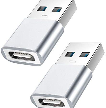 YOKELLMUX Adattatore da USB C a USB Maschio (Tipo C) a USB 3.1 Maschio (Tipo A) per Ricarica Rapida e sincronizzazione Dati OTG, Confezione da (2argento)