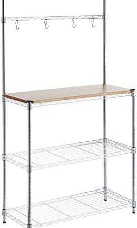 Amazon Basics - Scaffale da panettiere, In legno/cromato