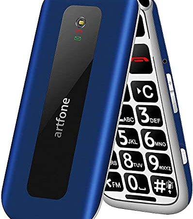 artfone Telefono Cellulare per Anziani, Flip Cellulare Anziani con Tasti Grandi, SOS, Funzione MMS, 2.4" Display, 2G GSM, Supporto SIM Doppio, Chiamata Rapida, Radio FM, Torcia, 1000mAh Batteria-Blu