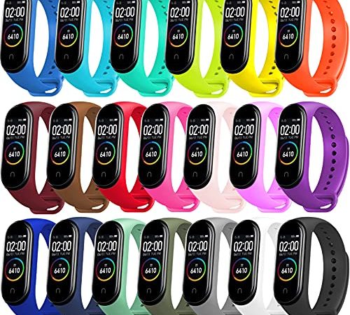 BANGTING 20 Pezzi Cinturino Compatibile con Xiaomi Mi Band 4 / Xiaomi Mi Band 3, Braccialetto Ricambio per Mi Band 4 Bracciale Bracciali Cover Mi Fit 3 Cinturini (20 Colori)