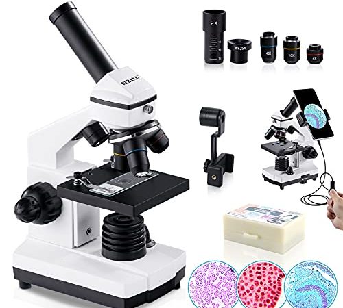 BEBANG 100X-2000X Microscopio per Bambini Studenti Adulti, con Vetrini per Microscopio Set, Microscopio Professionale per Scuola Laboratorio Home Biologico Enducation