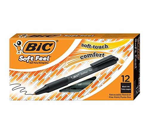 Bic Soft FeelClic Grip Penna a Sfera, a Scatto, Punta Media da 1,0mm, Confezione da 12 Pezzi, Colore Nero