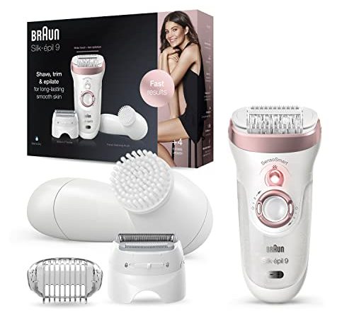 Braun Silk-épil 9 Depilatore Donna Epilatore con Testina Radente e Rifinitore, Spazzola Pulizia Viso Inclusa, Tecnologia MicroGrip, Cappuccio Massaggiante, SensoSmart 9/880 Rose Gold e Bianco