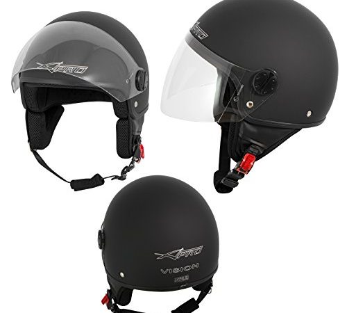 Casco Jet Demi Scooter Moto Omologato ECE 22 Visiera Antigraffio Nero Opaco XL