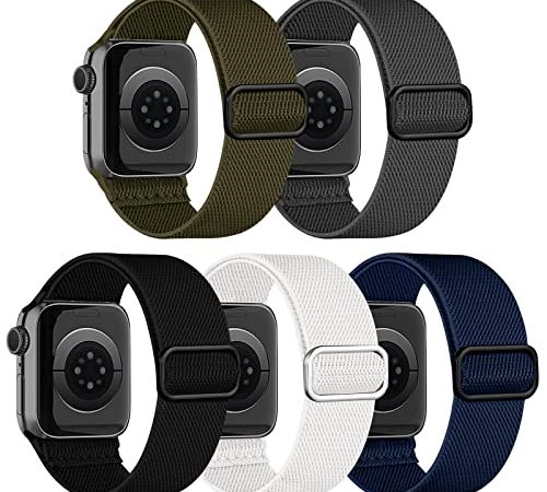 Chinbersky 5 Pezzi Cinturino Compatibile con Cinturino Apple Watch 49mm 45mm 44mm 42mm Uomo Donna,Regolabile Nylon Elastico Tessuto Sport Cinturino Ricambio Per iWatch Series Ultra/8/7/6/5/4/3/2/1/SE