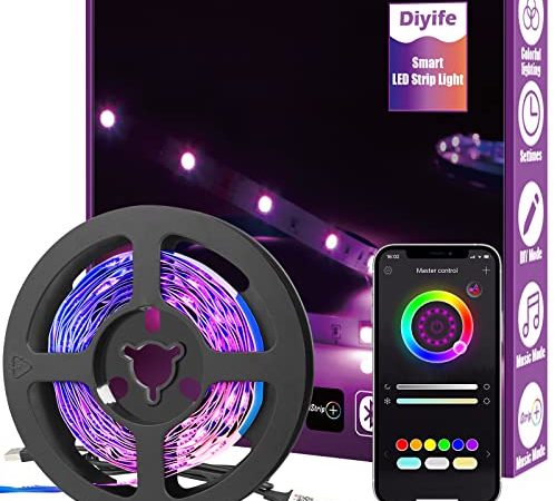 Diyife Striscia LED, [3 Metri] Striscia LED TV Retroilluminazione, Strisce LED RGB con App Controllato per Camera da Letto, Cucina, Decorazioni per Feste e per la Casa, Cambia Colore con la Musica