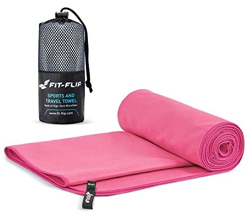 Fit-Flip Asciugamani Microfibra – in Tutti i Colori, 8 Misure – Telo in Microfibra – Il Perfetto Asciugamano da Palestra, Asciugamano da Viaggio e Asciugamano Fitness (30x50cm Rosa - Senza Borsa)