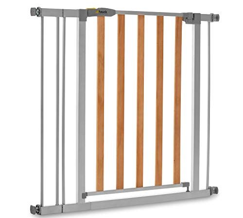 Hauck Cancelletto di Sicurezza per Bambini Wood Lock 2 incl. Estensione da 9cm - Cancelletto per Bambini da 84 a 89cm - Fissaggio a Pressione, Estensibile - Per Porte e Scale Interne - Metallo, Legno