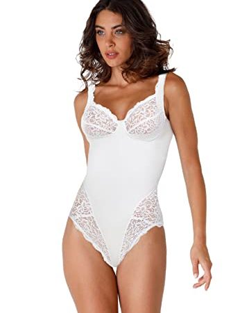 LOVABLE Pizzo, Body Senza Ferretto Media Contenitività Donna, Bianco (White), 36 4D