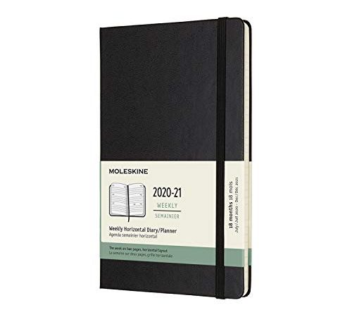 Moleskine - Agenda Settimanale Orizzontale, Agenda Tascabile 18 Mesi 2020/2021, Weekly Planner con Copertina Rigida e Chiusura ad Elastico, Formato LARGE 13 x 21 cm, Colore Nero, 208 Pagine