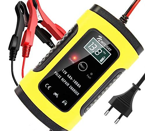 NWOUIIAY Caricabatteria Auto di Carica 6A/12V Multi Protezioni di Carica Automatico Caricatore Intelligente Caricabatteria da Auto con Schermo LCD per Auto Moto