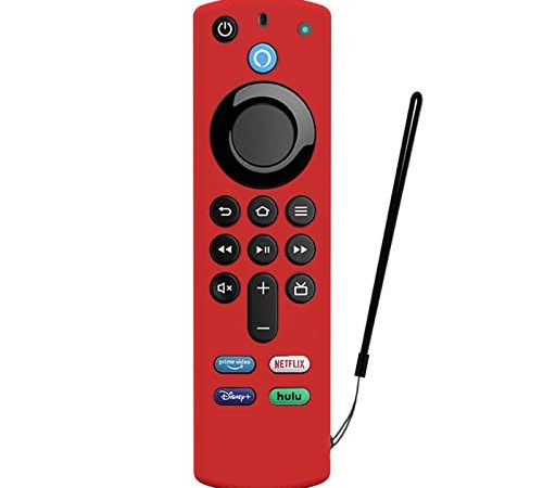 Olakin Pinowu Firestick a Distanza Custodia, Compatibile con FireTV Stick [3Rd Gen 2021 Vocale] Telecomando, con Cinturino da Polso, Custodia in Silicone (Rosso)