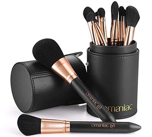 OMANIAC® Pennelli Make Up, 12Pcs Set di Pennelli da Trucco Professionali con Porta Pennelli Trucco, Adatta per Blush, Fondotinta, Correttore, Ombretto