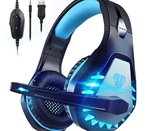 Pacrate Cuffie Gaming con microfono, Cuffie da Gaming stereo con jack da 3,5 mm con luce a LED per PS4, Xbox One, Nintendo Switch, PC, Mac