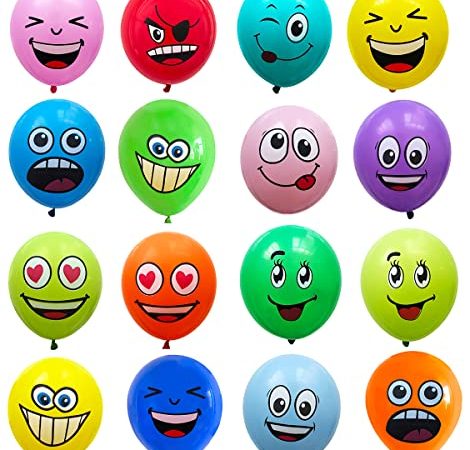 Palloncini Smiley, RosyFate 100pcs Emoticon Palloncini Festa, Palloncini Rotondo in Lattice, Palloncini Gonfiabili Compleanno, Assortimento Palloncini Emoticon Per Bambini Decorazion (B)