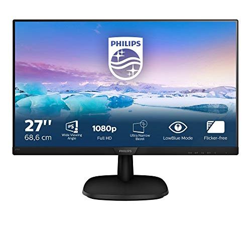 Philips 273V7QDAB Monitor 27" LED IPS Full HD, 4 ms, 3 Side Frameless, Low Blue Mode, Flicker Free, HDMI, DVI, VGA, Attacco VESA, Audio Integrato, Nero