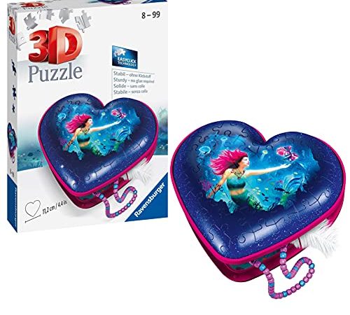 Ravensburger 3D Puzzle- Cofanetto Cuore Incantevole Sirene 11249-Scatola a Forma, 54 Pezzi, a Partire da 8 Anni, Colore Bianco, 11249