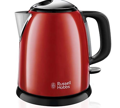 Russell Hobbs Bollitore acqua elettrico, 1 L, 2400 W, Compatto, 3 Tazze, ebollizione rapida, Filtro anticalcare rimovibile e lavabile, Bollitore da viaggio, Acciaio Inox, ColourPlus Rosso 24992-70