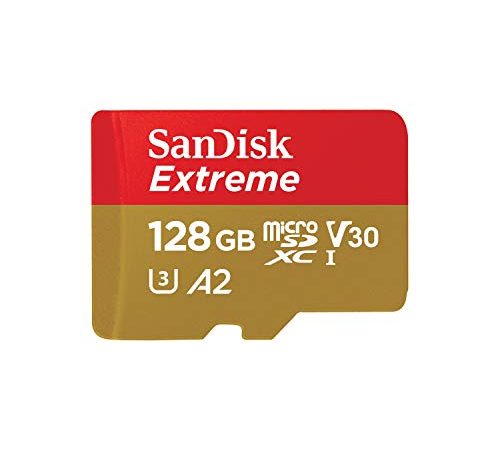 SanDisk Extreme Scheda Di Memoria microSDXC Da 128 GB E Adattatore SD, Rosso Oro