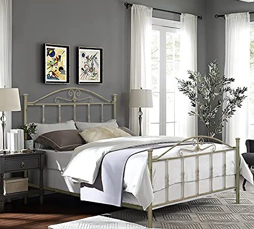 SISA srl, Struttura Letto Matrimoniale, Letto Matrimoniale Moderno, Letto Ferro Battuto, Modello Gardenia, Colore Beige Anticato (Con Sfumature Oro), 170x120x195 cm, 100% Made in Italy