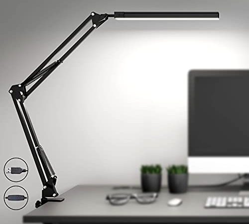 SKYLEO Lampada da Scrivania a LED - Lampada LED da Tavolo con clip - Lampada LED per la cura degli occhi - 3 modalità di luce x 10 livelli di luminosità - Nero