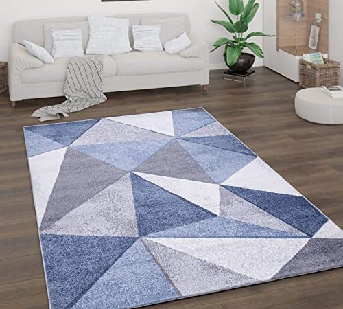 Tappeto Salotto Pelo Corto Stile Vintage Astratto Design Moderno Geometrico Motivo Diamante, Dimensione:160x220 cm, Colore:Blu