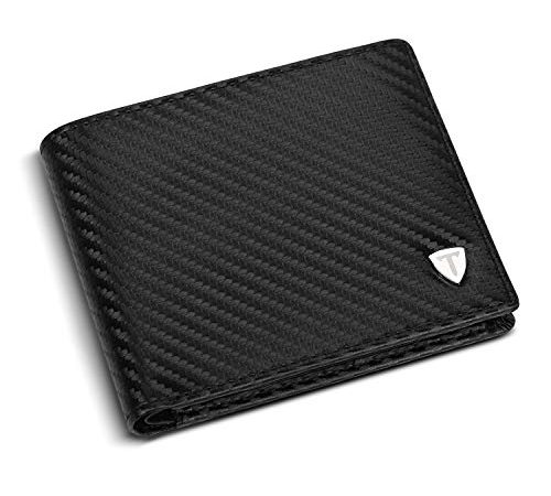 TEEHON® Portafoglio Uomo, Blocco RFID Portafoglio, Portafogli Uomo Pelle Carbonio con Tasca Portamonete, Fino a 8 carte, 2 Scomparti Banconote, Portacarte di Credito da Uomo Confezione Regalo - nero…