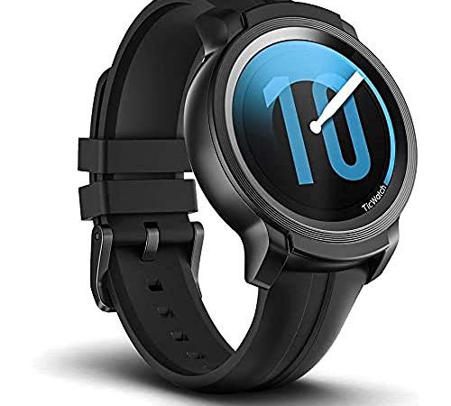 Ticwatch E2 Smartwatch, 5 ATM impermeabile, predisposto per il nuoto, GPS integrato, cardiofrequenzimetro, Google Assistant, musica, Google Wear OS Smart Watch, compatibile con iPhone e Android-nero