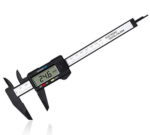 Vinabo Calibro Digitale, Professionale Calibro Digitale Classico da 150 mm / 6 Pollici con Ampio Display LCD Electronic Digital Caliper per Misurzione Esterna, Interna, Profondità e di Passo, Nero