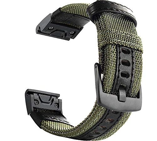 YOOSIDE Cinturino per Garmin Fenix 5X/Fenix 6X, 26mm NOTA Cinturino resistente in nylon resistente al sudore per Garmin Fenix 5X/5X Plus,Fenix 6X Pro/Sapphire,Fenix 3/3 HR, Enduro (verde)