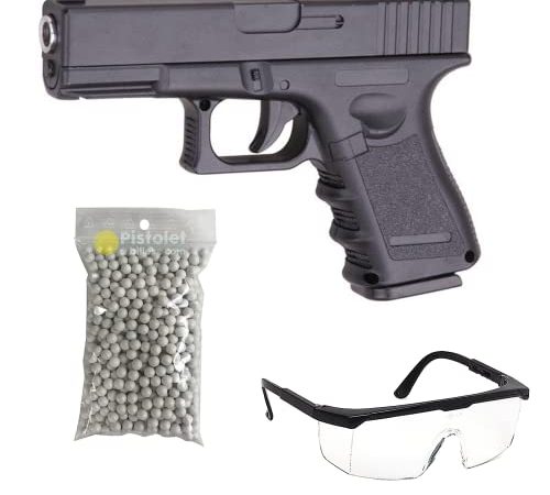 2EAGLE Pistola Softair Pack Modello Galaxy G.17 Molla/Materiale: Metallo/Potenza 0,5 Joule/consegnato con Accessori Nero