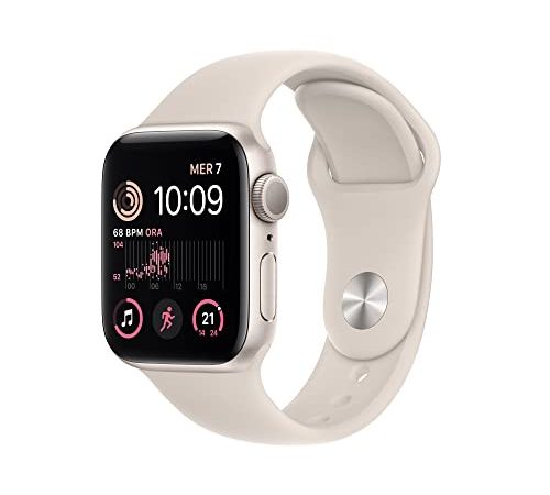 Apple Watch SE (2ª gen.) (GPS, 40mm) Smartwatch con cassa in alluminio color galassia con Cinturino Sport color galassia - Regular. Fitness tracker, monitoraggio del sonno, Rilevamento incidenti
