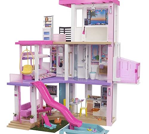 Barbie Casa dei Sogni - Playset Casa di Barbie 3 piani - Piscina - Scivolo - Ascensore - Oltre 75 Accessori - Alta 110 cm -  Regalo per Bambini 3-7 Anni