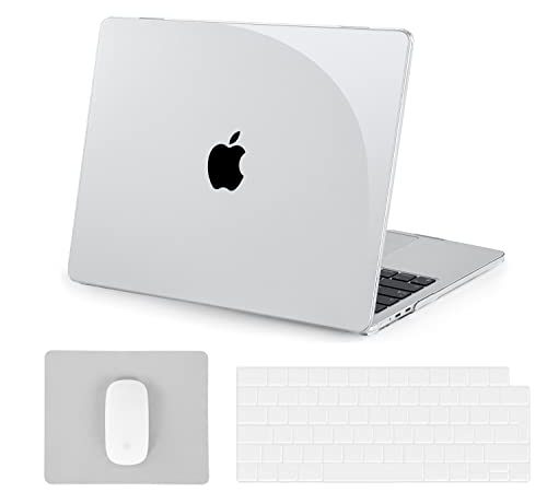 BlueSwan Custodia compatibile con MacBook Air 2022 13,6 pollici M2 A2681, Cover rigida trasparente e cover per tastiera e tappetino per mouse portatile, Crystal Transparent