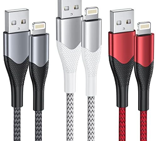 Cavo iPhone 2Metri 3Pezzi Ricarica Caricabatterie Cavetto iPhone Carica Rapida Certificato MFi USB Cavo Lightning,Filo Caricatore per iPhone 13 14 Pro Max Mini 12 11 XR XS X 10 8 7 6s 6 5 SE 2020 iPad