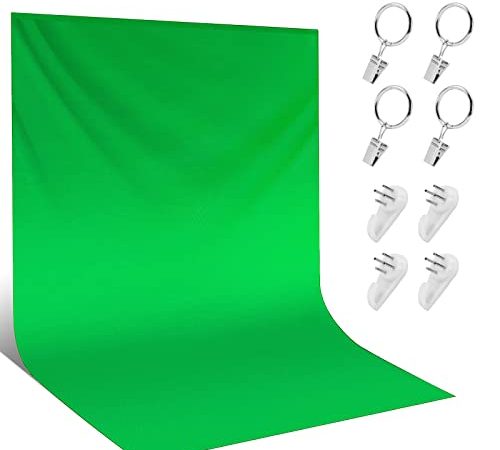 Czemo Green Screen 3.2x2M,Sfondo Fotografico Verde mit 4 Morsetti,Sfondo Screen Portatile Pieghevole di Materiale poliestere Tessuto,per Studio Fotografico,Fotografia di Moda,Registrazione Video