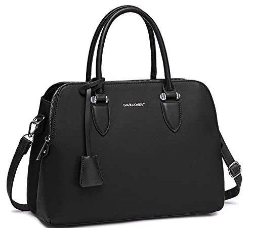 David Jones - Borsa a Mano Bugatti Elegante Donna - Borsa a Tracolla Spalla PU Pelle Molte Tasche Scomparti - Tote Shopper Bag Borsetta Grande Lavoro Satchel Cartella Manico Superiore - Nero