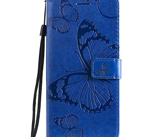 DENDICO Cover Xiaomi Redmi Note 7, Pelle Portafoglio Custodia per Xiaomi Redmi Note 7 Custodia a Libro con Funzione di appoggio e Porta Carte di cRossoito - Blu